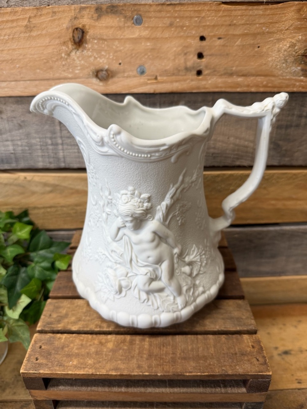 Vintage Victorian Style Portmeirion Parian Ware Ceramic Cupid Tea Pitcher